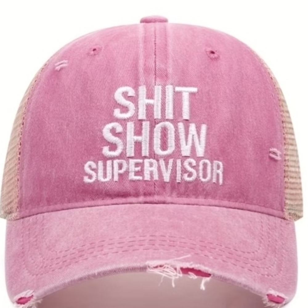 Pink 'Shit Show Supervisor' Distressed Trucker Hat